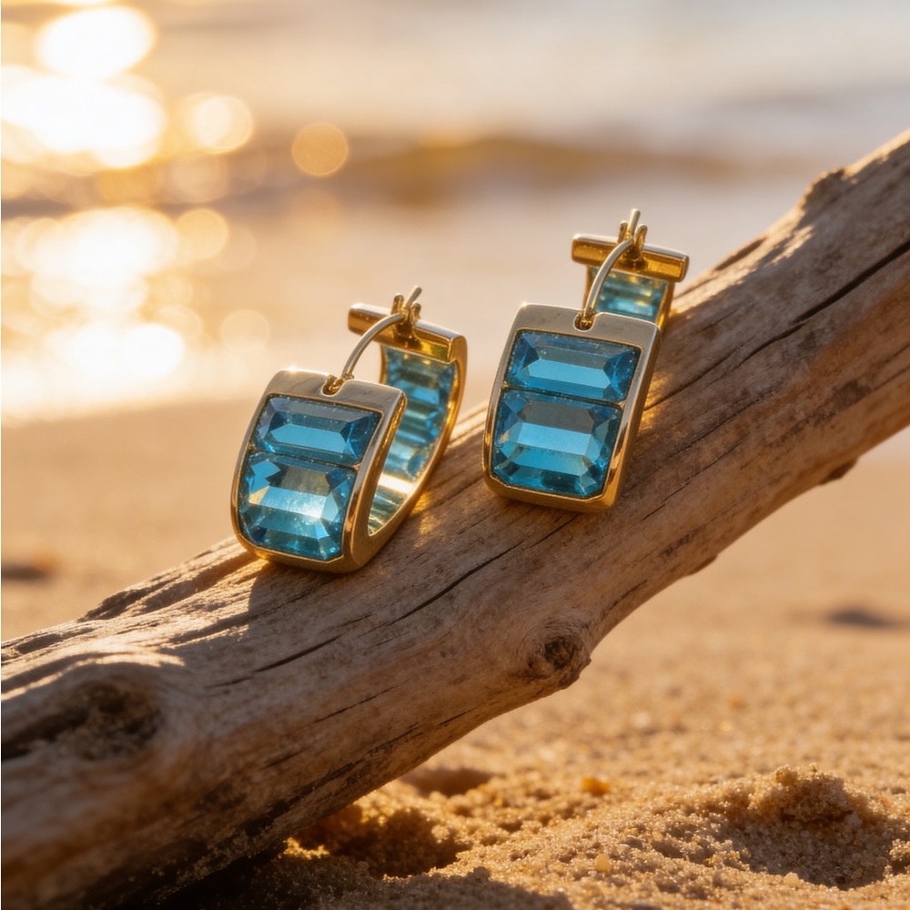 Gold and Blue chunky statement Earrings